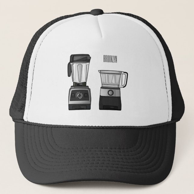 Food processor & blender cartoon illustration  trucker hat (Front)