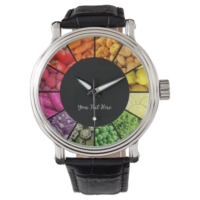 Food Rainbow Clock - Colourful Fruit and Vegetable Watch (Front)