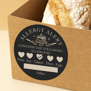 Food Safety Allergy Alert Bakery Cake & Whisk Classic Round Sticker