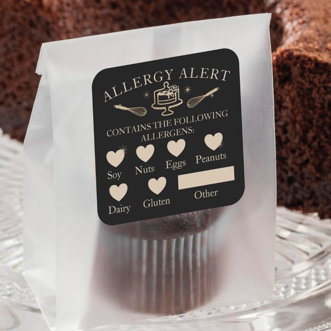 Food Safety Allergy Alert Bakery Cake & Whisk Square Sticker (Creator Uploaded)