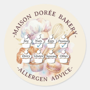 Food Safety Allergy Alert Bakery Pastry Chef Gold Classic Round Sticker