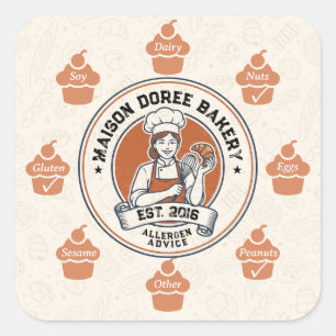 Food Safety Allergy Alert Bakery Pastry Chef Gold Square Sticker