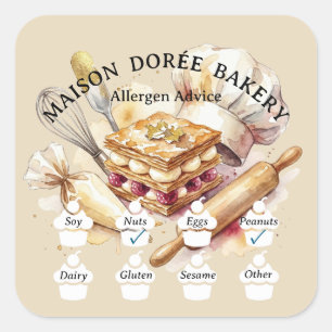 Food Safety Allergy Alert Bakery Pastry Chef Gold Square Sticker