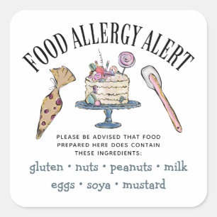 Food Safety Allergy Alert Bakery Pastry Square Sticker