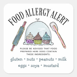 Food Safety Allergy Alert Bakery Pastry Square Sticker