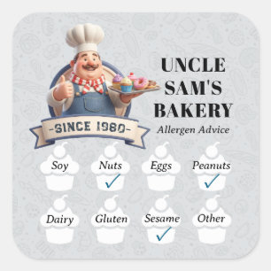 Food Safety Allergy Alert Bakery Store Pastry Chef Square Sticker