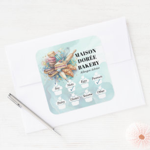 Food Safety Allergy Alert Bakery Store Pastry Chef Square Sticker