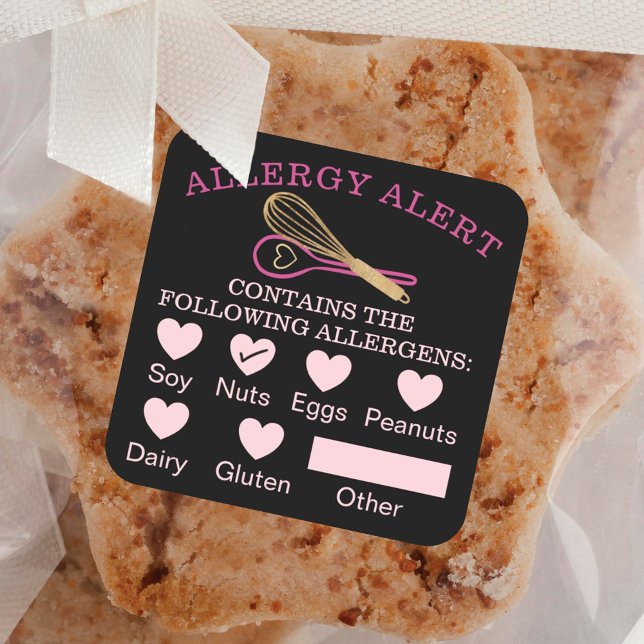 Food Safety Allergy Alert Bakery Whisk & Spoon Square Sticker (Creator Uploaded)