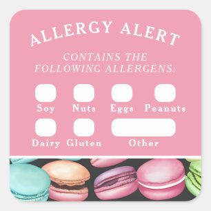 Food Safety Allergy Alert Macaron French Café Pink Square Sticker