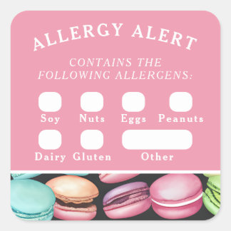 Food Safety Allergy Alert Macaron French Café Pink Square Sticker
