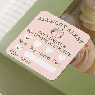 Food Safety Allergy Alert Pink Bakery Whisk Square Sticker