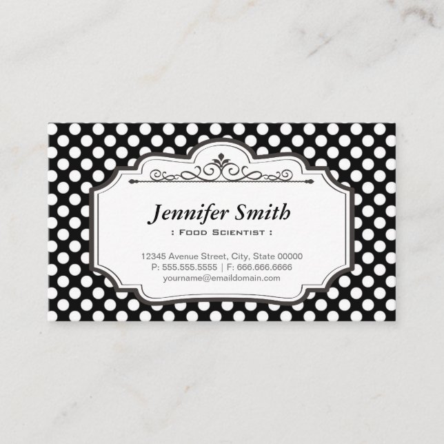 Food Scientist - Black Polka Dots Business Card (Front)