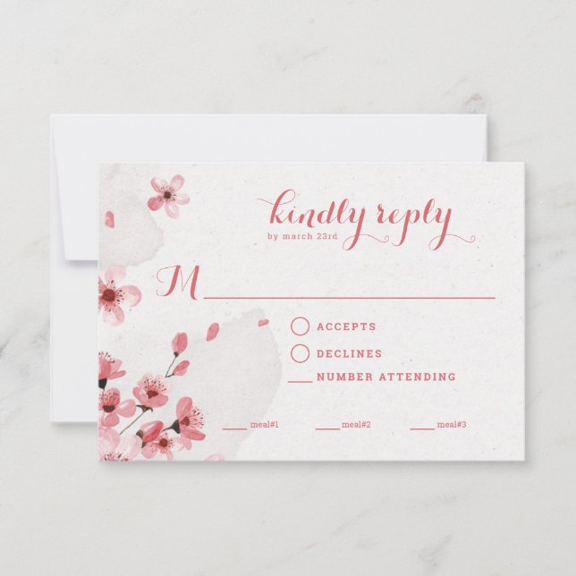 Food Selection Cherry Blossom Wedding RSVP Card (Front)