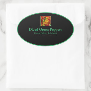 Food Storage Kitchen Stickers-Diced Green Peppers Oval Sticker