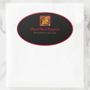 Food Storage Kitchen Stickers-Diced Red Peppers Oval Sticker