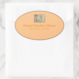 Food Storage Kitchen Stickers-Grated Cheddar CHSE Oval Sticker