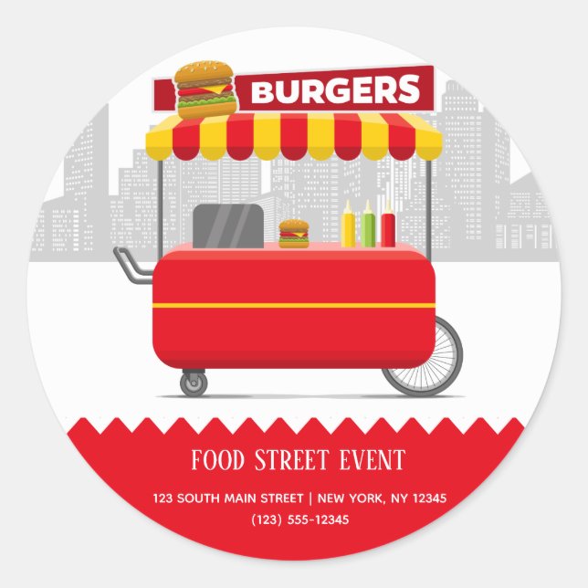 Food street burgers hamburgers classic round sticker (Front)