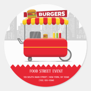 Food street burgers hamburgers classic round sticker