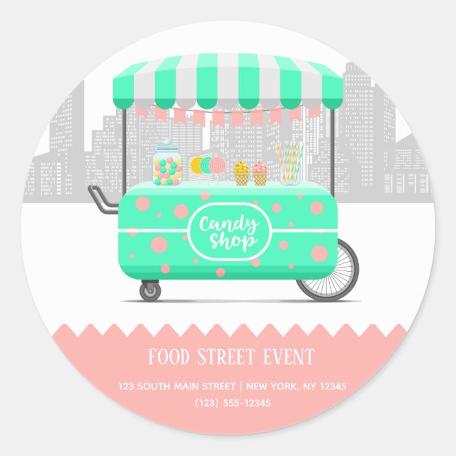 Food street candy shop classic round sticker (Front)