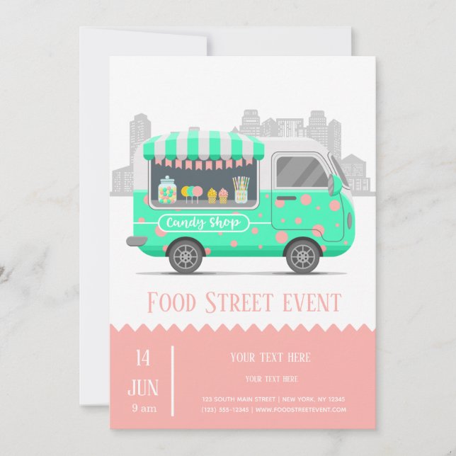 Food street candy shop invitation (Front)
