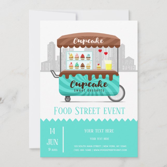 Food street cupcake sweet desserts invitation (Front)