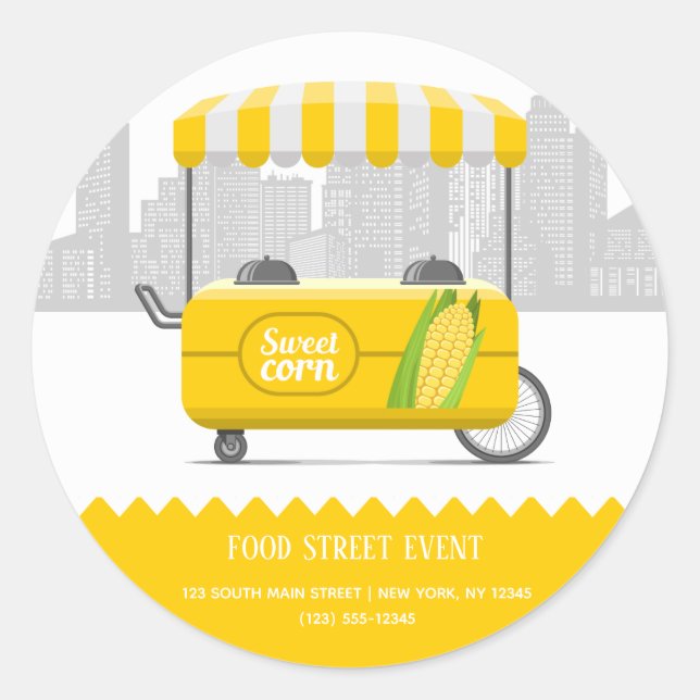 Food street sweet corn classic round sticker (Front)