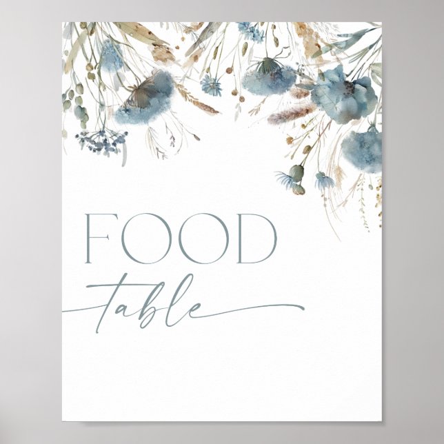 Food table sign boho dusty blue wildflower (Front)