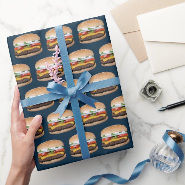 Food Themed Cheese BBQ Grilled Hamburger Foodie Wrapping Paper (Gifting)