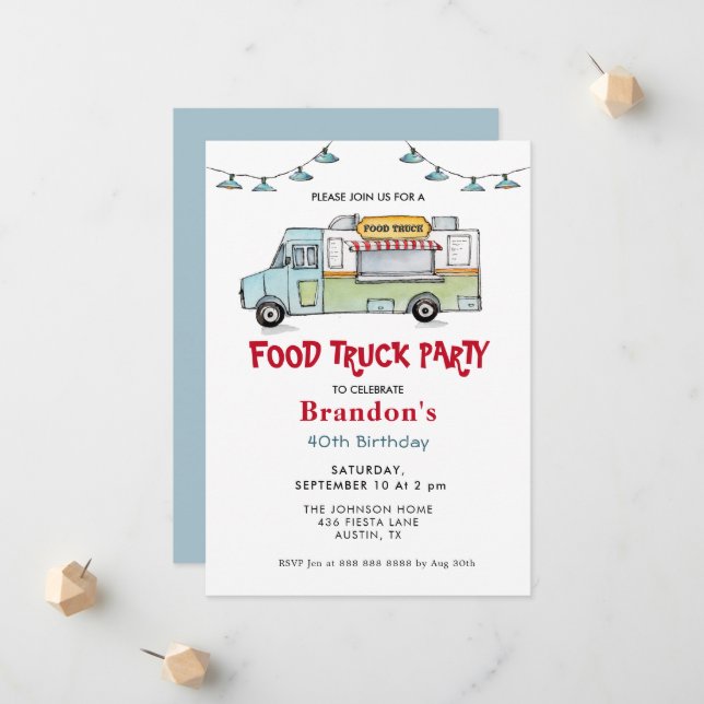 Food Truck Birthday Party Invitation (Front/Back In Situ)