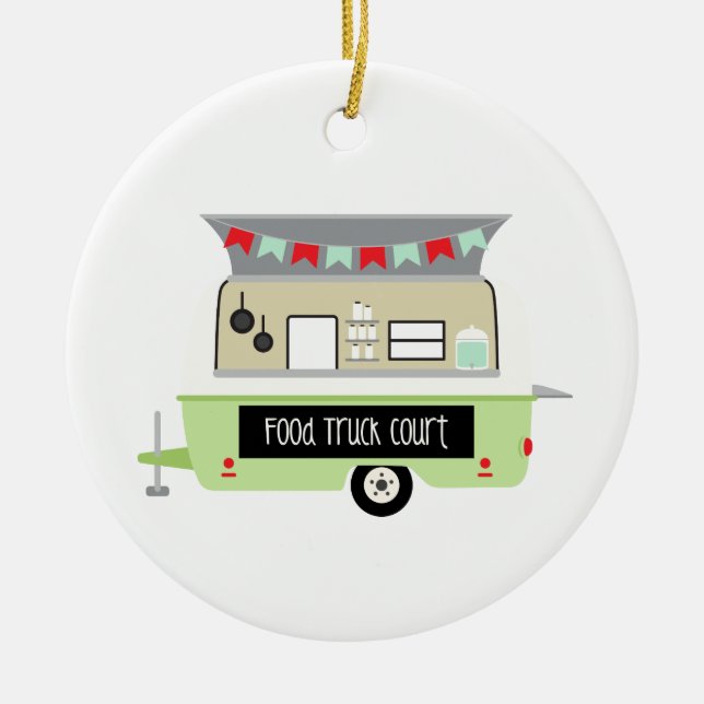 Food Truck Court Ceramic Tree Decoration (Front)