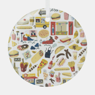 Food Truck Fest: Cartoon Pattern Glass Tree Decoration