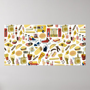 Food truck festival cartoon hand drawn elements se poster
