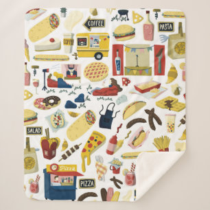 Food truck festival cartoon hand drawn elements se sherpa blanket