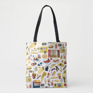 Food truck festival cartoon hand drawn elements se tote bag