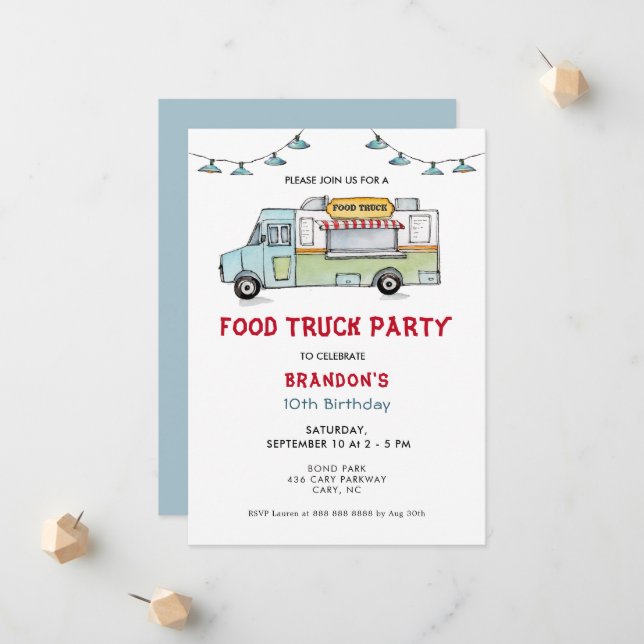 Food Truck Kids Birthday Party Invitation (Front/Back In Situ)