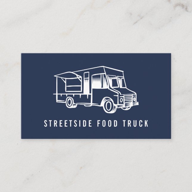 Food Truck Logo Blue Business Card (Front)