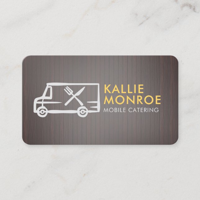 Food Truck Logo Wood Plank Business Cards (Front)