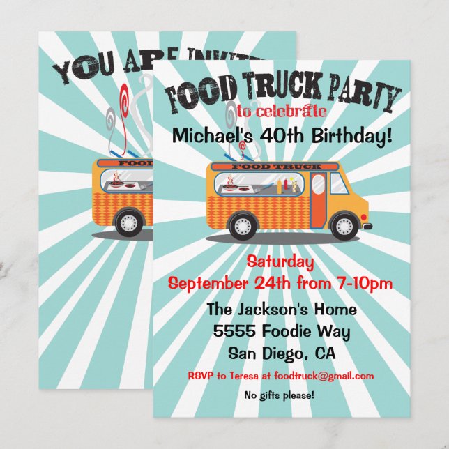Food Truck Party Invitations (Front/Back)