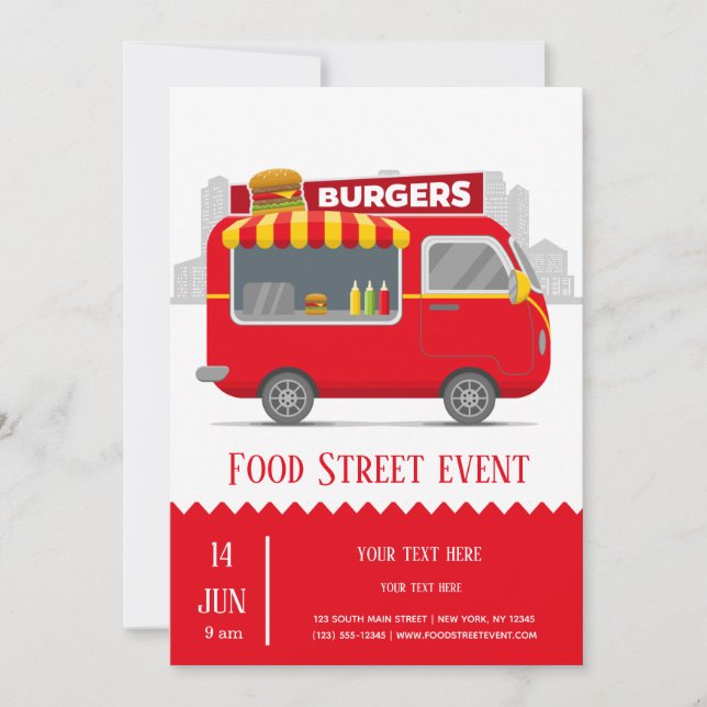Food truck street burgers invitation (Front)
