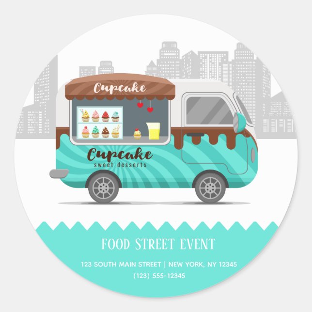 Food truck street cupcake sweet desserts classic round sticker (Front)