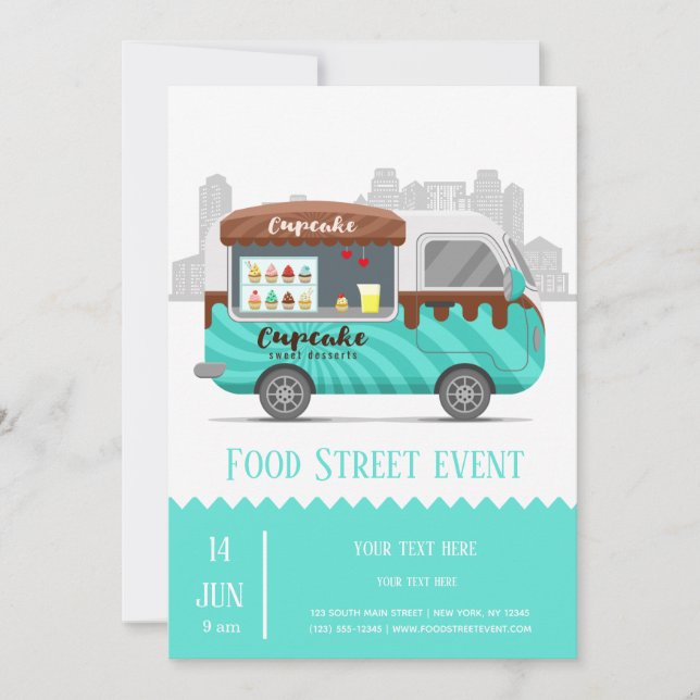 Food truck street cupcake sweet desserts invitation (Front)