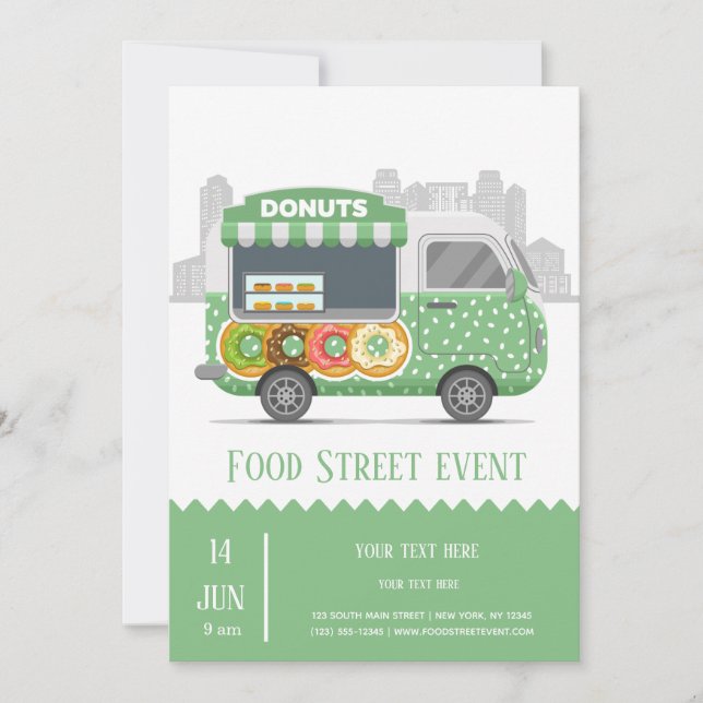 Food truck street doughnuts invitation (Front)