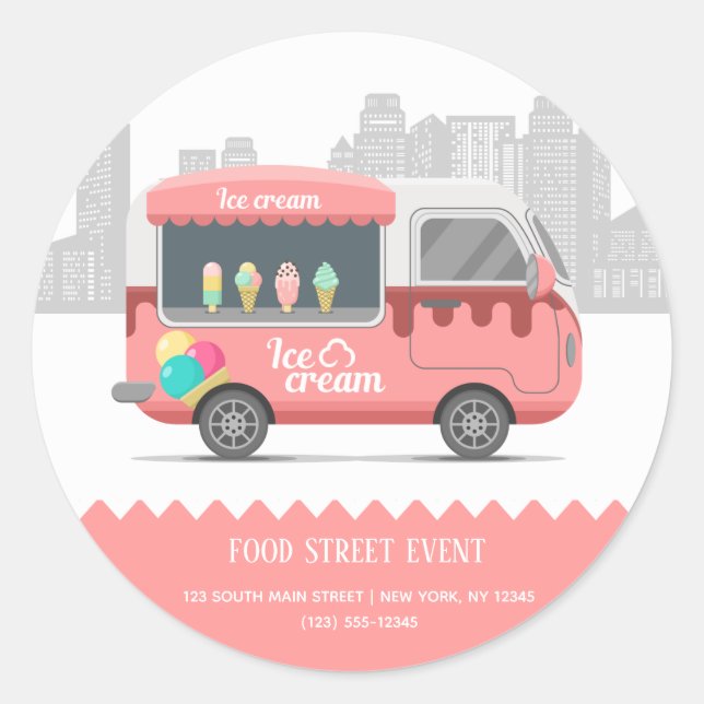 Food truck street ice cream classic round sticker (Front)