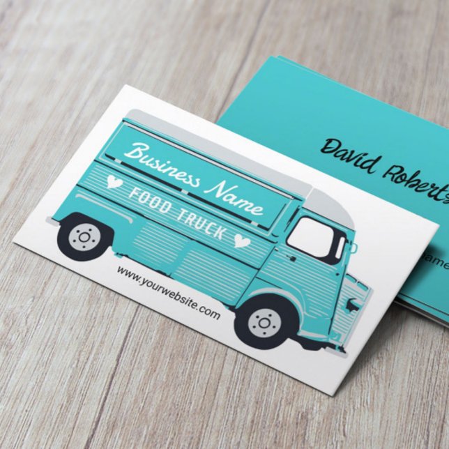 Food Truck Street Kitchen Van Catering Teal Business Card (Creator Uploaded)
