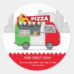 Food truck street pizza classic round sticker