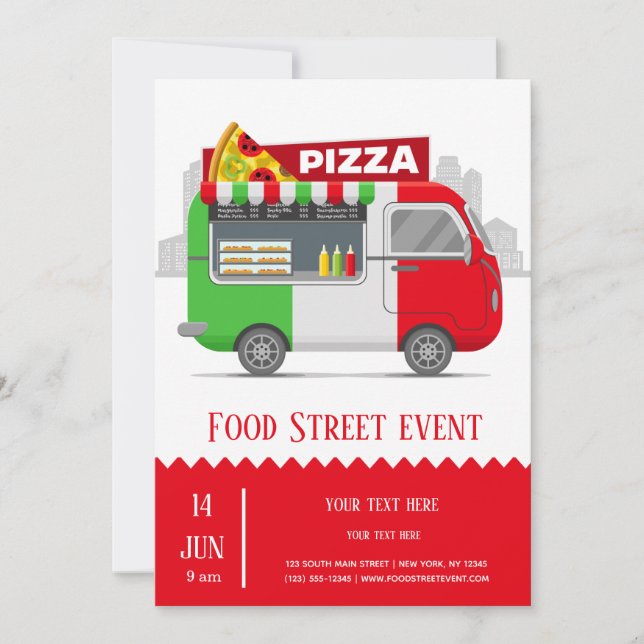 Food truck street pizza invitation (Front)