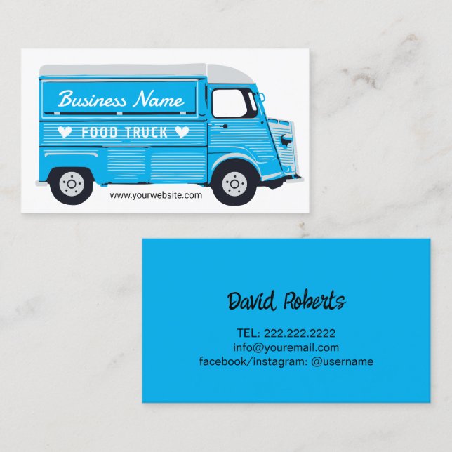 Food Truck Street Van Catering Blue Business Card (Front/Back)
