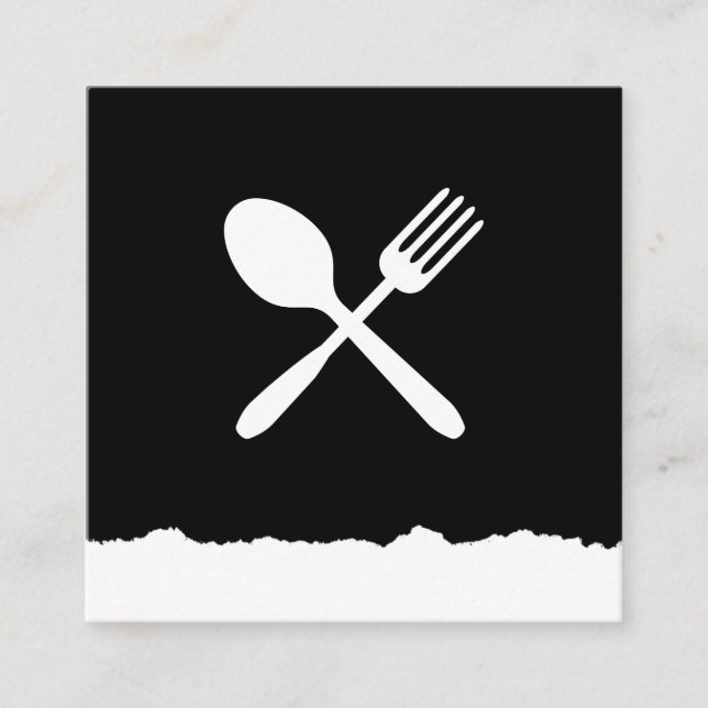 Food Utensils Torn Look Square Business Card (Front)