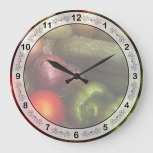 Food - Vegetables - Onions, Tomatoes, Peppers, and Large Clock