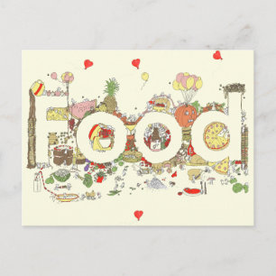Food Word Art Colourful Funny Baking Typography Postcard